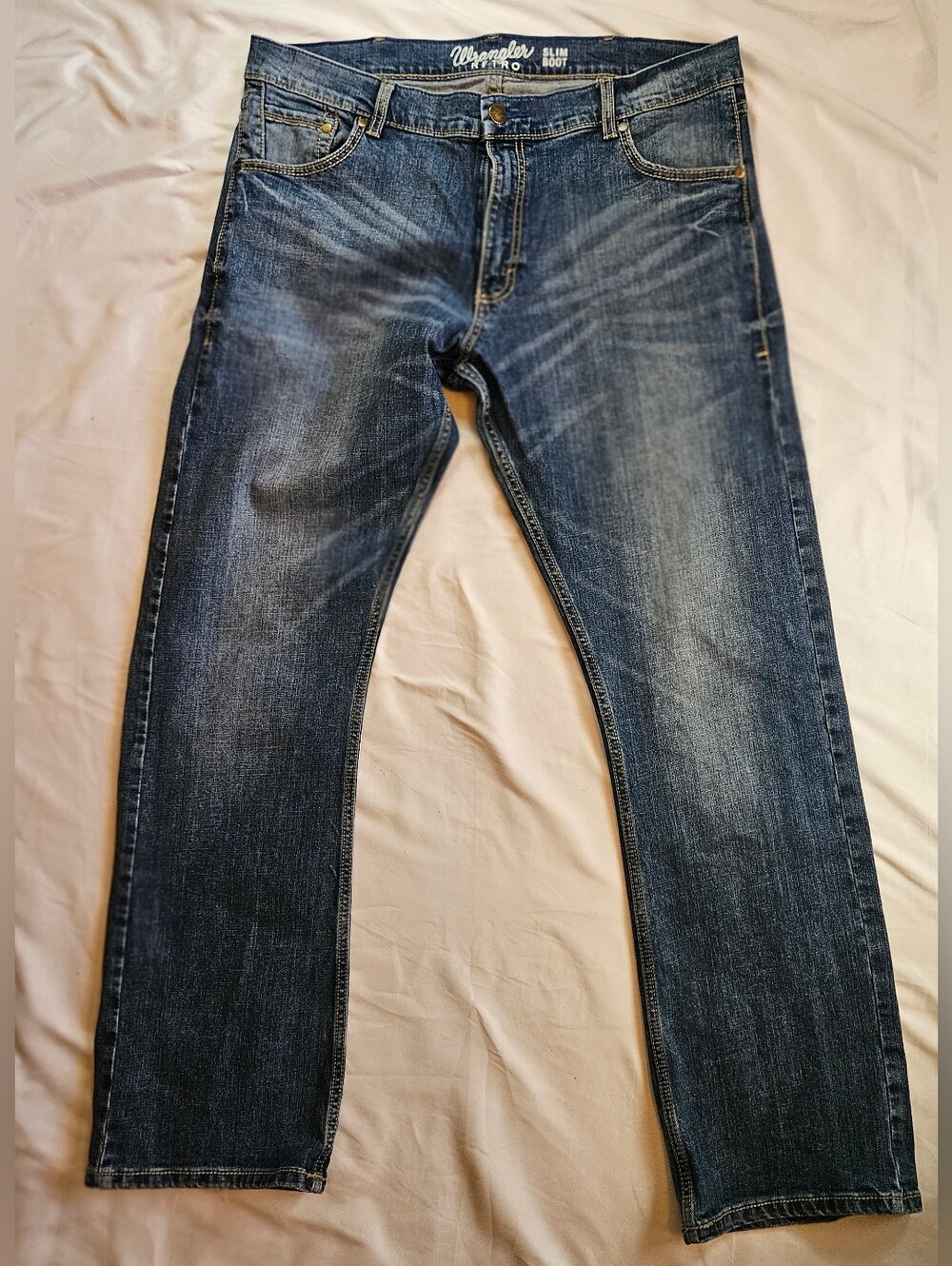 Wrangler Retro Mens Blue Slim Bootcut 5 Pocket Jeans Size 38x34